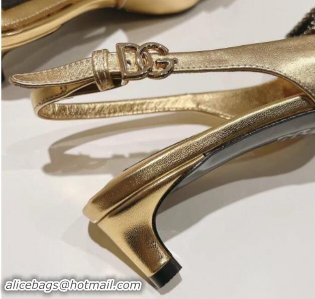 Shop Duplicate Dolce & Gabbana Strass Slingback Pumps 4.5cm in Calfskin Gold 604118