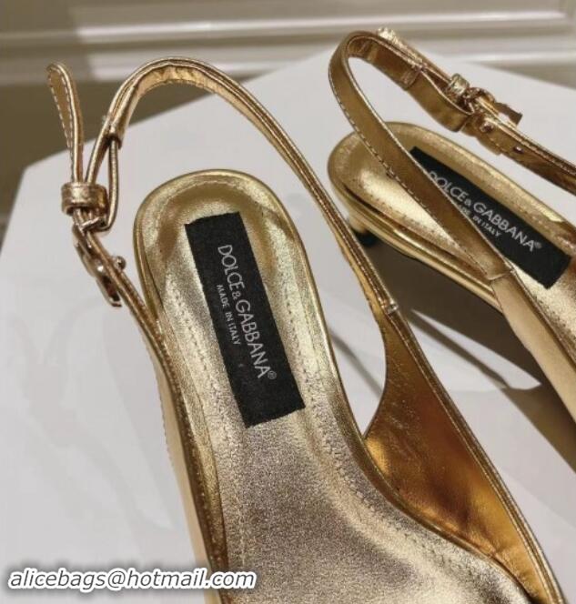 Shop Duplicate Dolce & Gabbana Strass Slingback Pumps 4.5cm in Calfskin Gold 604118