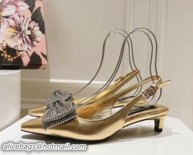 Shop Duplicate Dolce & Gabbana Strass Slingback Pumps 4.5cm in Calfskin Gold 604118