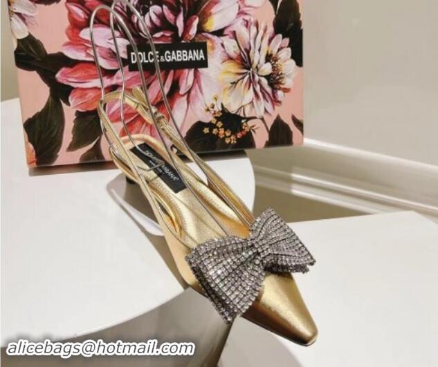 Shop Duplicate Dolce & Gabbana Strass Slingback Pumps 4.5cm in Calfskin Gold 604118