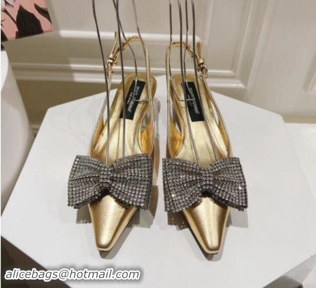 Shop Duplicate Dolce & Gabbana Strass Slingback Pumps 4.5cm in Calfskin Gold 604118