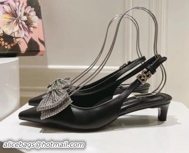 Cheap Price Dolce & Gabbana Strass Slingback Pumps 4.5cm in Calfskin Black 604119