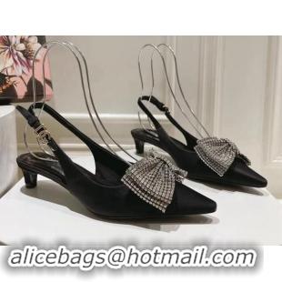 Luxury Discount Dolce & Gabbana Strass Slingback Pumps 4.5cm in Satin Black 604129