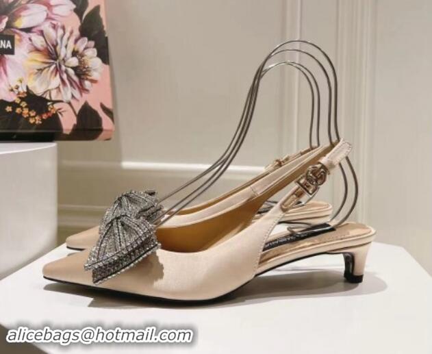 Luxury Dolce & Gabbana Strass Slingback Pumps 4.5cm in Satin Beige 604130