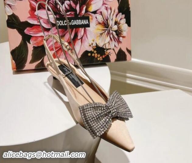 Luxury Dolce & Gabbana Strass Slingback Pumps 4.5cm in Satin Beige 604130