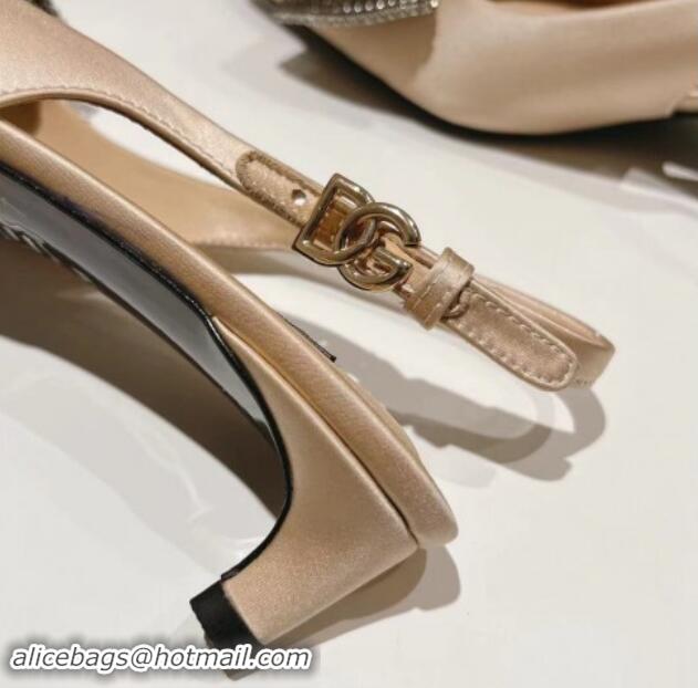 Luxury Dolce & Gabbana Strass Slingback Pumps 4.5cm in Satin Beige 604130