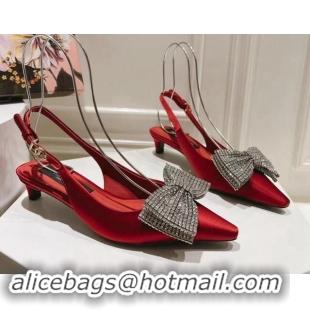 Buy Luxury Dolce & Gabbana Strass Slingback Pumps 4.5cm in Satin Red 604131