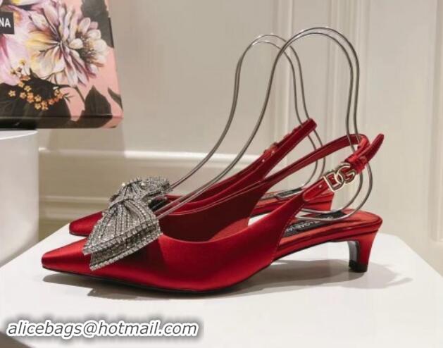 Buy Luxury Dolce & Gabbana Strass Slingback Pumps 4.5cm in Satin Red 604131