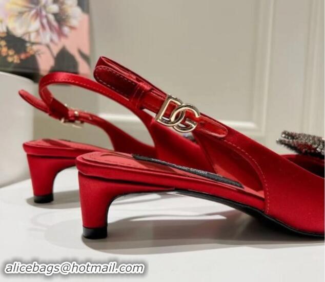 Buy Luxury Dolce & Gabbana Strass Slingback Pumps 4.5cm in Satin Red 604131