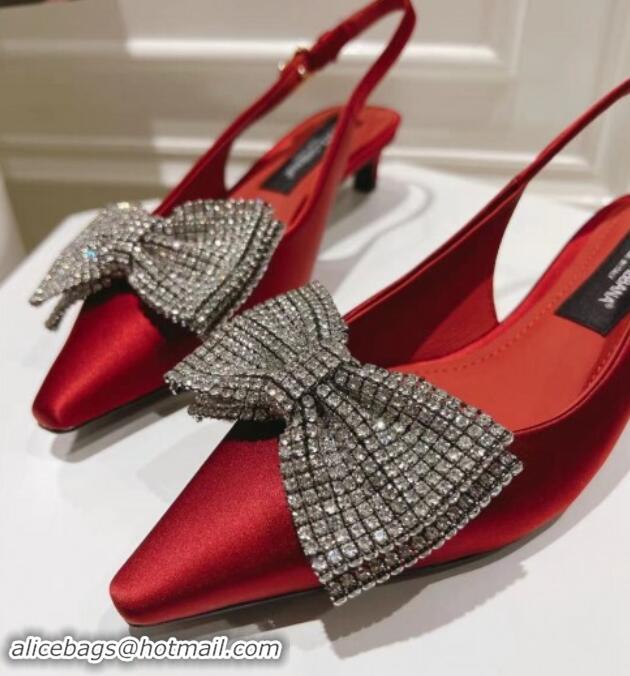 Buy Luxury Dolce & Gabbana Strass Slingback Pumps 4.5cm in Satin Red 604131