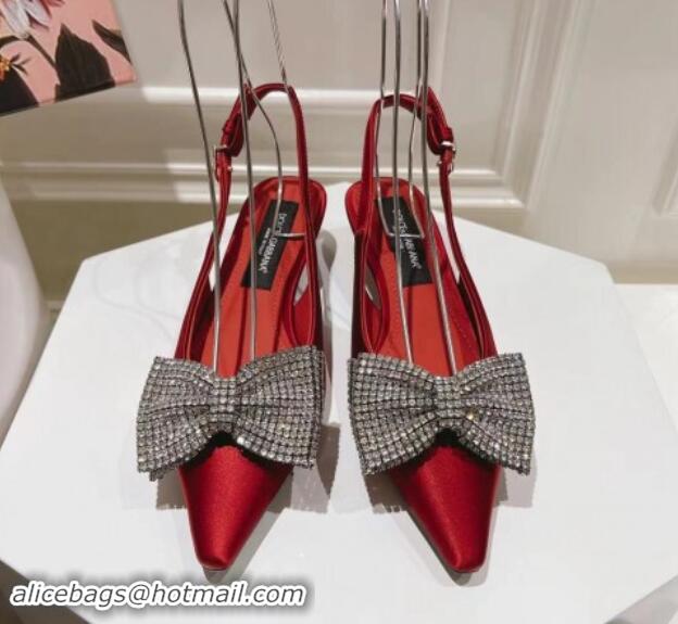 Buy Luxury Dolce & Gabbana Strass Slingback Pumps 4.5cm in Satin Red 604131