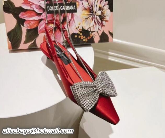 Buy Luxury Dolce & Gabbana Strass Slingback Pumps 4.5cm in Satin Red 604131