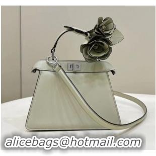 Low Cost Fendi Peekaboo ISeeU Petite Bag in Nappa Leather with Flower 80135 Light Green 2024