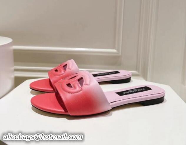 Shop Cheap Dolce & Gabbana DG Cutout Flat Slide Sandals in Gradient Calfskin Red/Pink 604132