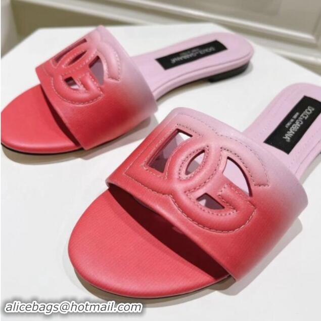 Shop Cheap Dolce & Gabbana DG Cutout Flat Slide Sandals in Gradient Calfskin Red/Pink 604132