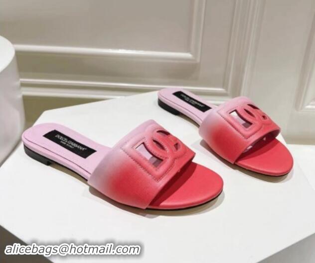 Shop Cheap Dolce & Gabbana DG Cutout Flat Slide Sandals in Gradient Calfskin Red/Pink 604132