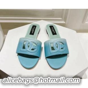 Fashion Dolce & Gabbana DG Cutout Flat Slide Sandals in Gradient Calfskin Blue 604134