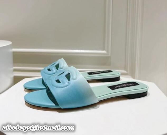 Fashion Dolce & Gabbana DG Cutout Flat Slide Sandals in Gradient Calfskin Blue 604134