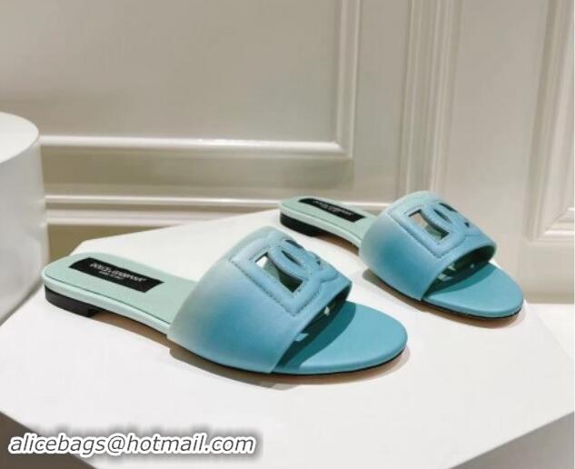 Fashion Dolce & Gabbana DG Cutout Flat Slide Sandals in Gradient Calfskin Blue 604134