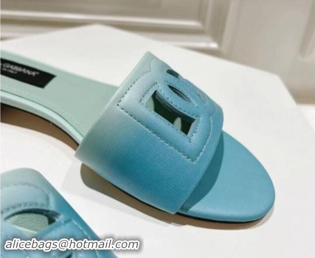 Fashion Dolce & Gabbana DG Cutout Flat Slide Sandals in Gradient Calfskin Blue 604134