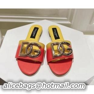 Good Quality Dolce & Gabbana DG Flat Slide Sandals in Gradient Calfskin Leather Red/Yellow 604135