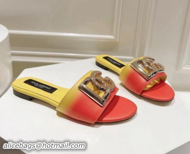 Good Quality Dolce & Gabbana DG Flat Slide Sandals in Gradient Calfskin Leather Red/Yellow 604135