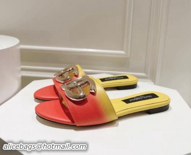 Good Quality Dolce & Gabbana DG Flat Slide Sandals in Gradient Calfskin Leather Red/Yellow 604135