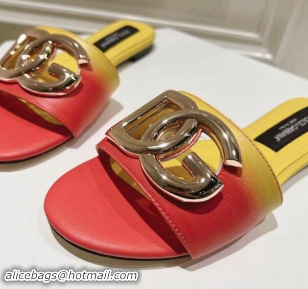 Good Quality Dolce & Gabbana DG Flat Slide Sandals in Gradient Calfskin Leather Red/Yellow 604135