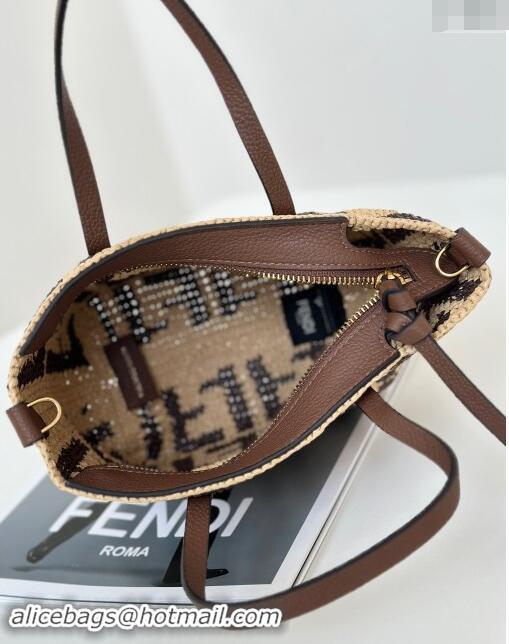 New Stylish Fendi Roll Mini Tote bag in FF Raffia Straw 8655 Beige/Brown 2024