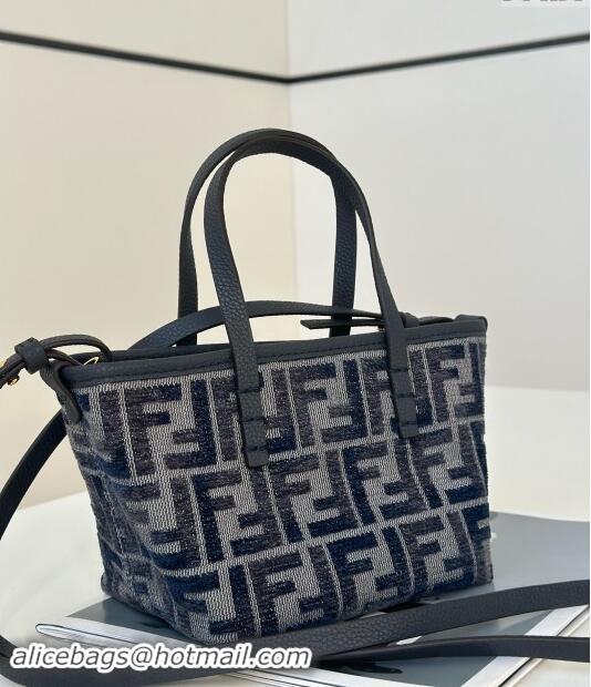 Market Sells Fendi Roll Mini Tote bag in FF Chenille Fabric 8655 Dark blue 2024