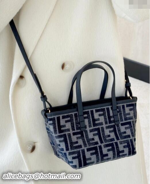 Market Sells Fendi Roll Mini Tote bag in FF Chenille Fabric 8655 Dark blue 2024