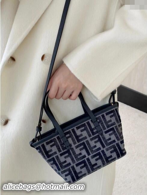 Market Sells Fendi Roll Mini Tote bag in FF Chenille Fabric 8655 Dark blue 2024