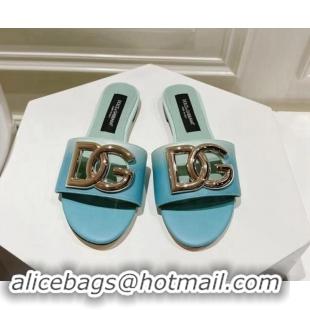 Good Looking Dolce & Gabbana DG Flat Slide Sandals in Gradient Calfskin Leather Blue 604136