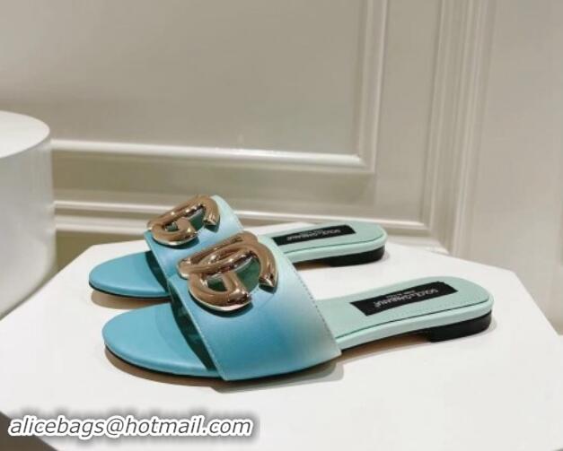 Good Looking Dolce & Gabbana DG Flat Slide Sandals in Gradient Calfskin Leather Blue 604136