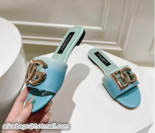 Good Looking Dolce & Gabbana DG Flat Slide Sandals in Gradient Calfskin Leather Blue 604136