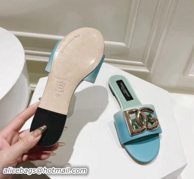 Good Looking Dolce & Gabbana DG Flat Slide Sandals in Gradient Calfskin Leather Blue 604136