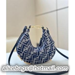 New Stylish Fendi Fendigraphy Mini Hobo Bag in dark blue FF chenille fabric 8657 Dark Blue 2024