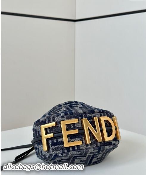 New Stylish Fendi Fendigraphy Mini Hobo Bag in dark blue FF chenille fabric 8657 Dark Blue 2024