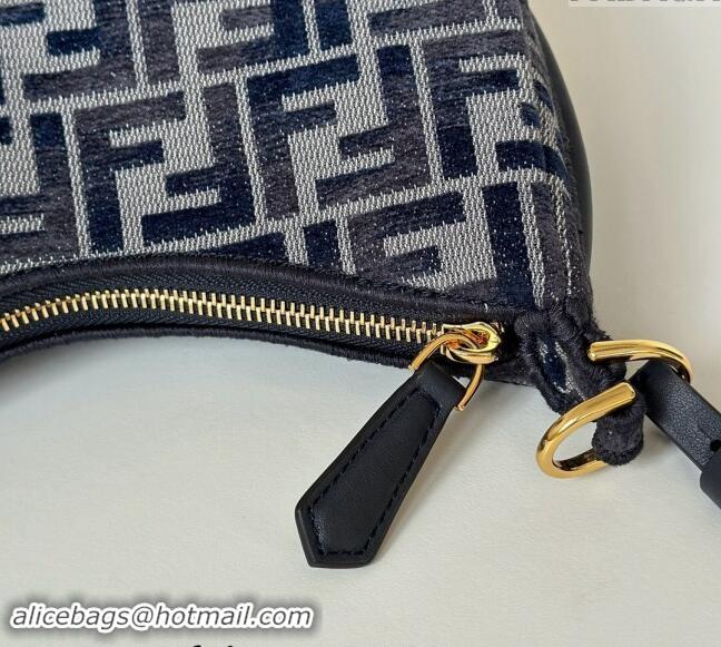 New Stylish Fendi Fendigraphy Mini Hobo Bag in dark blue FF chenille fabric 8657 Dark Blue 2024