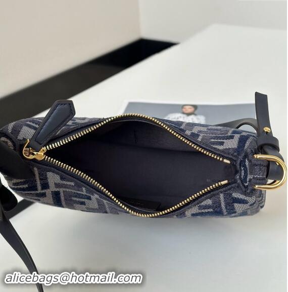 New Stylish Fendi Fendigraphy Mini Hobo Bag in dark blue FF chenille fabric 8657 Dark Blue 2024