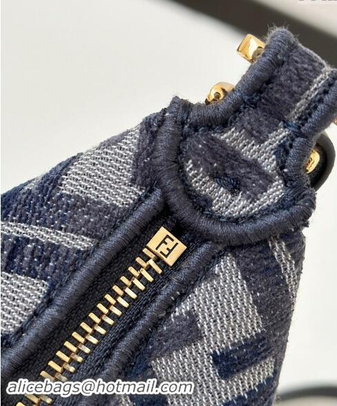 New Stylish Fendi Fendigraphy Mini Hobo Bag in dark blue FF chenille fabric 8657 Dark Blue 2024