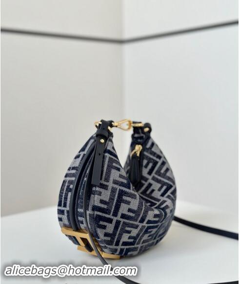 New Stylish Fendi Fendigraphy Mini Hobo Bag in dark blue FF chenille fabric 8657 Dark Blue 2024