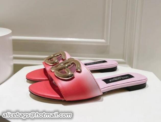 Best Product Dolce & Gabbana DG Flat Slide Sandals in Gradient Calfskin Leather Red/Pink 604137