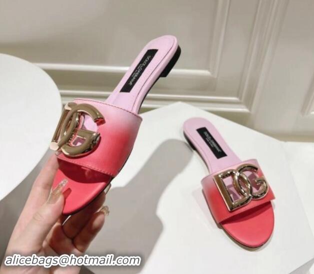 Best Product Dolce & Gabbana DG Flat Slide Sandals in Gradient Calfskin Leather Red/Pink 604137