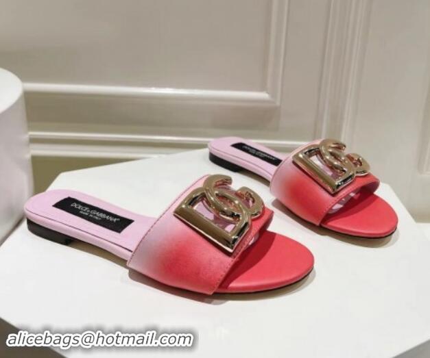 Best Product Dolce & Gabbana DG Flat Slide Sandals in Gradient Calfskin Leather Red/Pink 604137