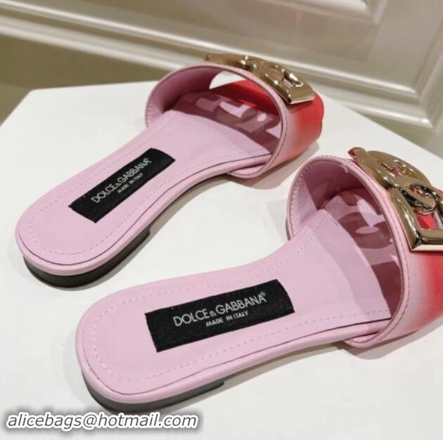 Best Product Dolce & Gabbana DG Flat Slide Sandals in Gradient Calfskin Leather Red/Pink 604137