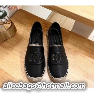 Top Grade Dolce & Gabbana DG Cutout Flat Espadrilles in Calfskin Black 604138