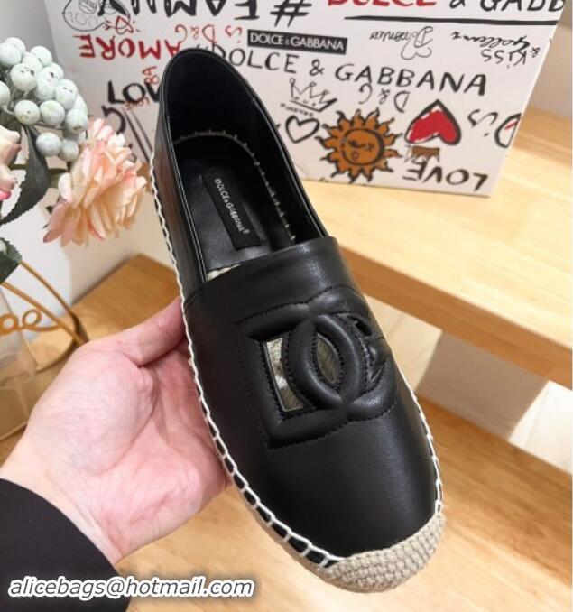 Top Grade Dolce & Gabbana DG Cutout Flat Espadrilles in Calfskin Black 604138