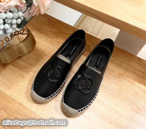 Top Grade Dolce & Gabbana DG Cutout Flat Espadrilles in Calfskin Black 604138