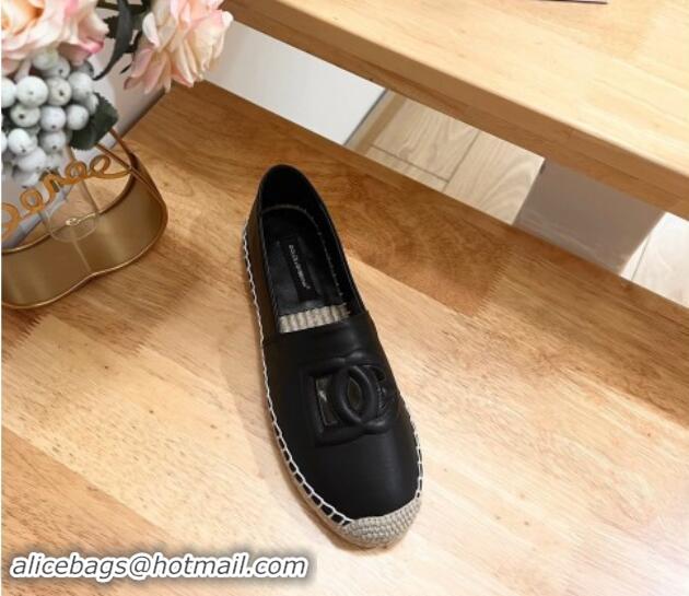 Top Grade Dolce & Gabbana DG Cutout Flat Espadrilles in Calfskin Black 604138